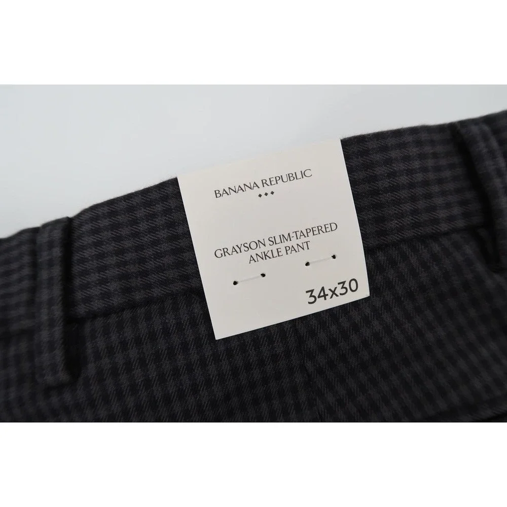 Banana‎ Republic Men's 34x30 Grayson Slim Tapered Fit Ankle Pants Gingham Gray